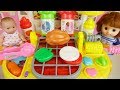 Baby doll and grill kitchen food cooking toys play