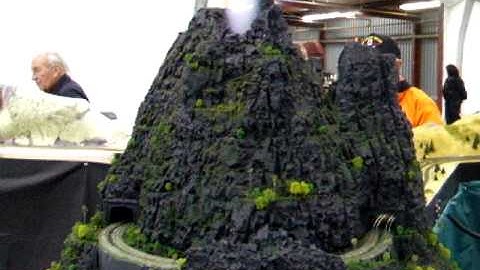 HO Train layout volcano erupting