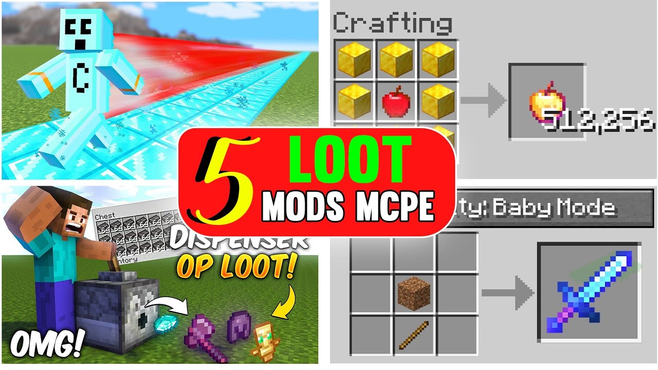 Top 5 (OP LOOT) Mods in Minecraft PE || Mods For MCPE || HINDI || - YouTube