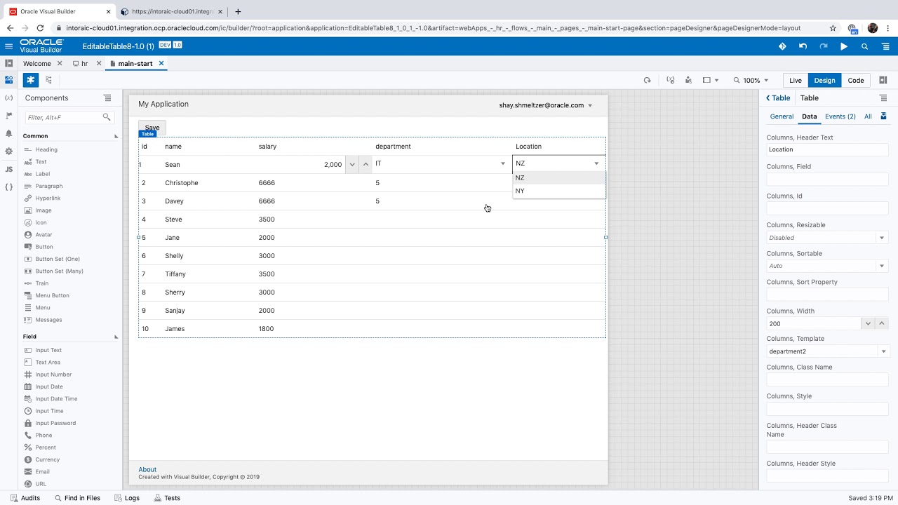Dependent Lists in an Editable Table in Visual Builder - YouTube