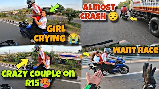 Crazy couple on R15 want race😤 || ajj toh race ho gyi 🚀Kawa h2r