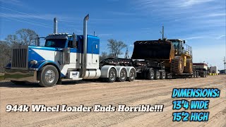 Hauling my first John Deere 944k Wheel Loader in Peterbilt 379! Doesn't end well!!!