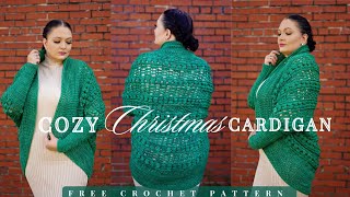 Cozy Christmas Cardigan- FREE Crochet Sweater Pattern  (Size Inclusive XXS-7XL)