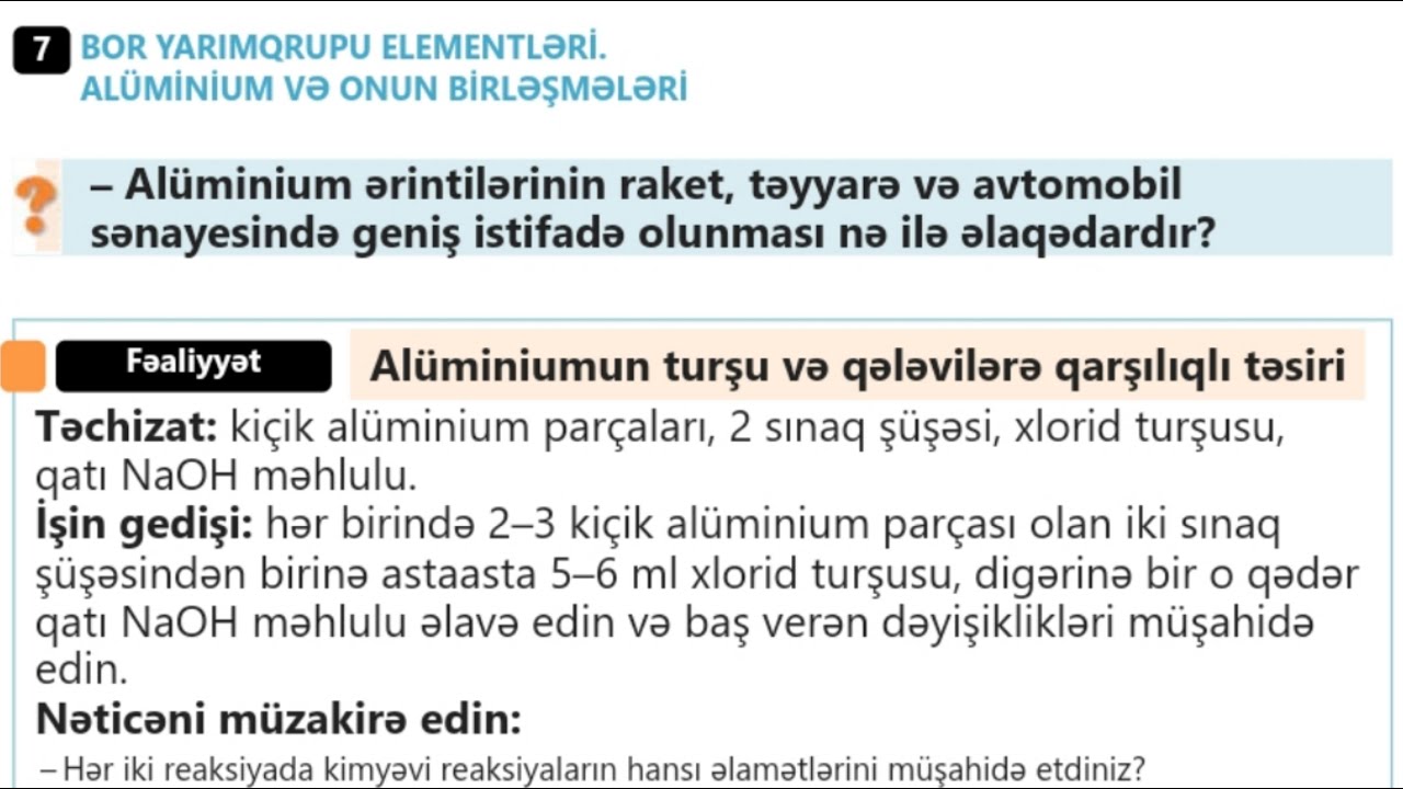 9-cu sinif Kimya Mövzu 7.Bor yarımqrupu elementləri.Alüminium və onun birləşmələri