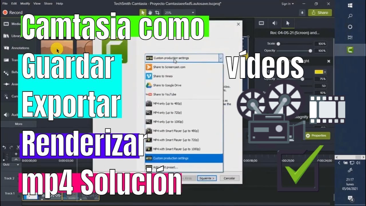 camtasia como guardar videos exportar renderizar mp4 Tutorial en