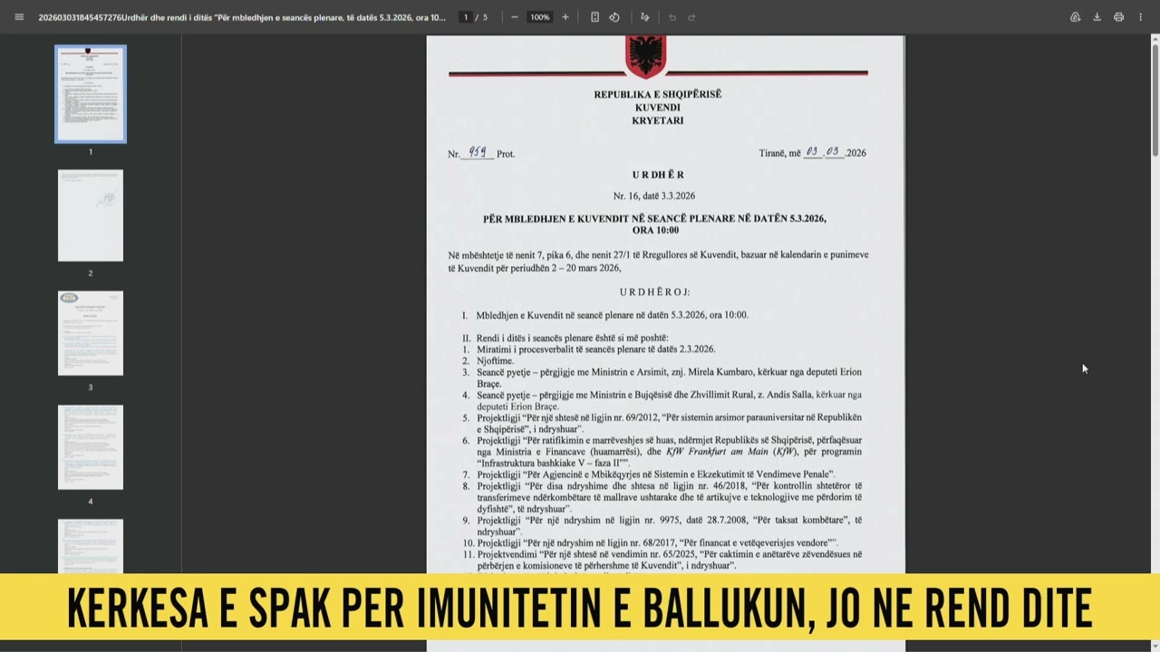 Kërkesa për arrestimin e Ballukut, Kuvendi nuk fut në rend të ditës votimin për imunitetin