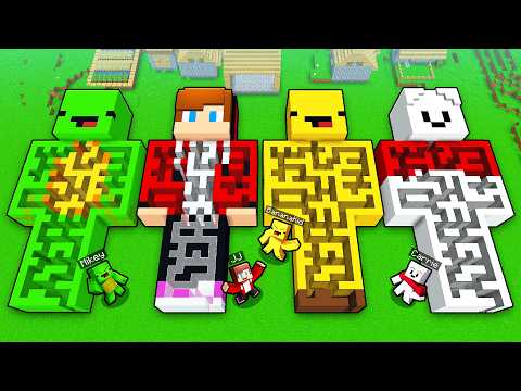 GIANT Character Maze Challenge: JJ vs Mikey vs Carrie vs Banana Kid in Minecraft - Maizen