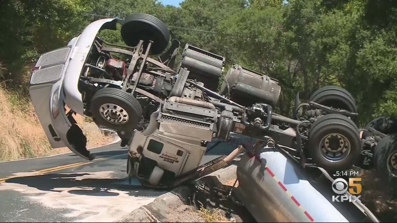 Overturned Tanker Leaking Fuel Closes Section of Lucas Valley Road in ...