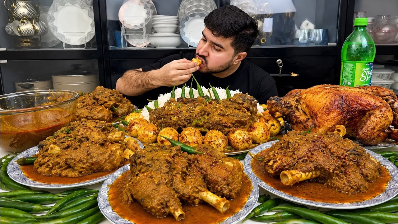 Whole Roasted Chicken & Giant Mutton Shanks with Rice | Ultimate ASMR Mukbang Feast