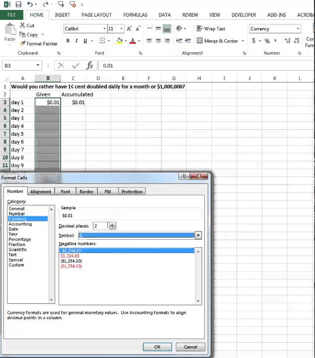 Excel pt 1: A penny a day or $1,000,000 - YouTube