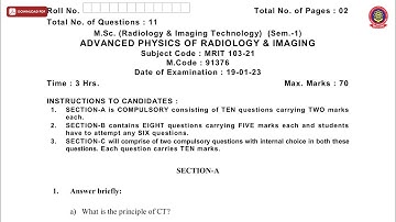 MSC 1ST SEM RIT ADVANCED PHYSICS OF RADIOLOGY AND IMAGING JAN 2023 | PTU
