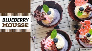 ब्लूबेरी मूस | Blueberry Mousse Bowls | Blueberry Mousse Bowl | Eggless Blueberry Mousse