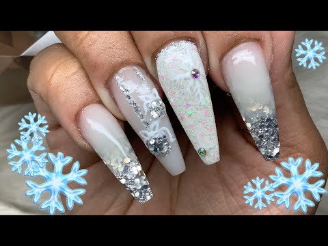 Christmas Nails | Winter Bling | Hard Gel Glitter Ombré | Winter Wonderland Nails