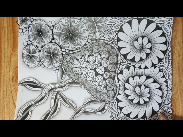 額縁付　DOODLES 版画 Pattern 415|Zentangle|Zentangle art|Zenfloral|Zendoodle art