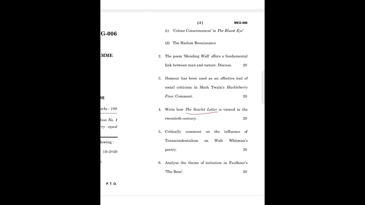 IGNOU||MEG-6:- AMERICAN LITERATURE Question Paper December 2021|| Previous Year Question