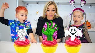 Gaby and Alex making Halloween cupcakes with Mama