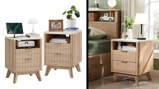 Fluted Nightstand Set of 2 with Charging Station (by T4TREAM)