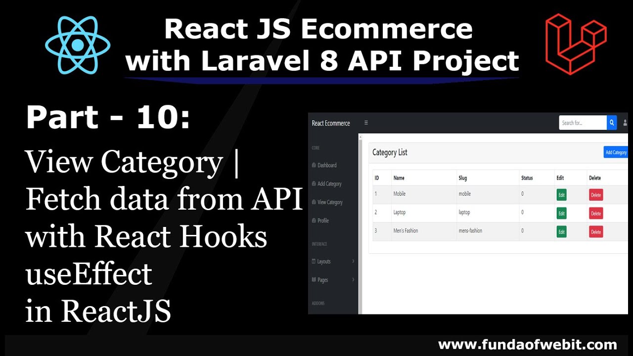 ReactJS Ecom Part 10: View Category | Fetch data from API with React Hooks in React JS