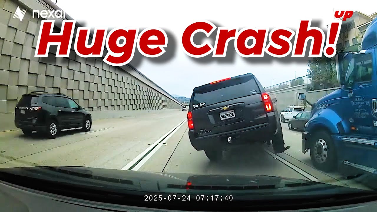 Chain Reaction Accident Caused by Inattentive Driver! Near Misses & Bad ...