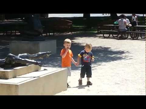 Toren and Ethan holding hands at Rodin exhibit at Stanford University