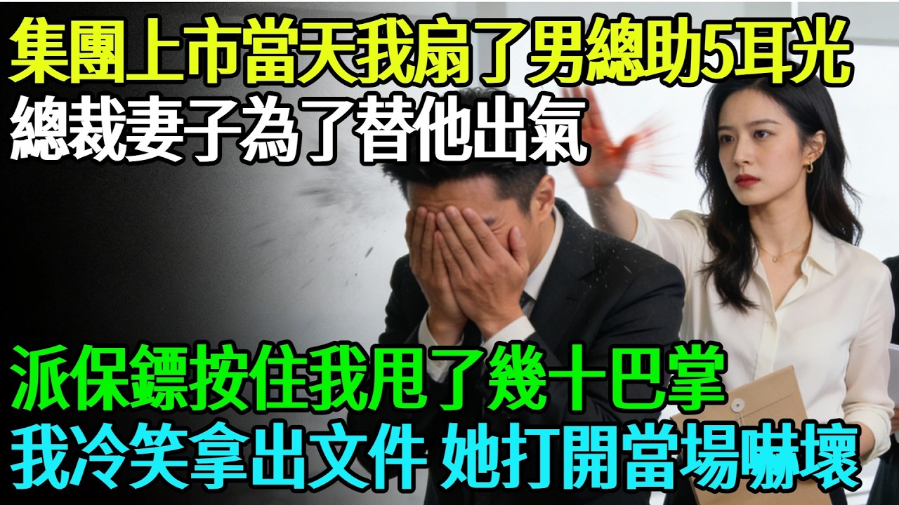【完結】集團上市當天，我扇了男總助5耳光，總裁妻子為了替他出氣，派保鏢按住我甩了幾十巴掌，我冷笑拿出了封文件，她打開後當場嚇得臉色慘白#奇聞#故事#完結文