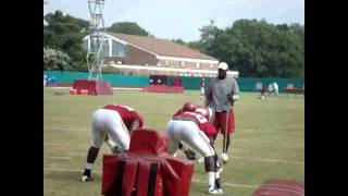 Chris Rumph works with Alabama defensive line