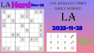 Los Angeles Times Daily Sudoku 2025-11-28 Hard