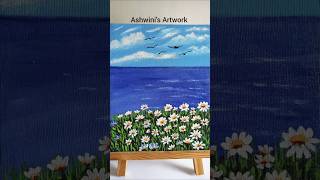 Acrylic Landscape painting/How to paint Daisy🌼 Canvas painting#art#shorts#shortsfeed