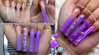 PURPLE SPRING POLYGEL NAILS💜 GLITTER OMBRE & NAIL ART | Nail Tutorial