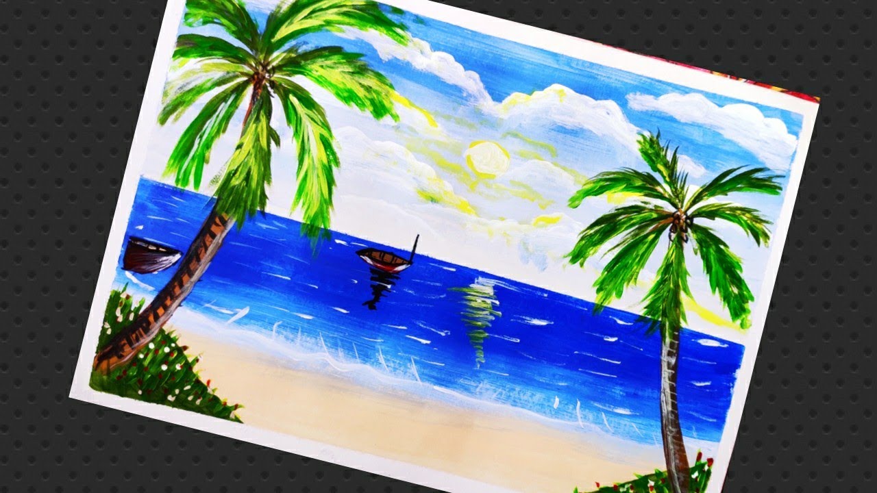 Sea beach painting in watercolor// by chiru's art