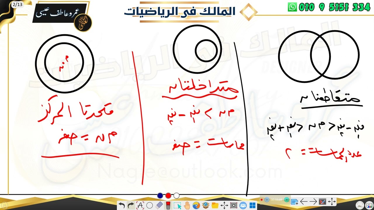 وضع دائرة بالنسبة للدائرة الاخرى الصف الثالث الاعدادي