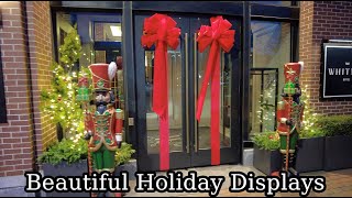 Boston Ma Beacon Hill Christmas Walk- Beautiful Decorated Storefronts On Charles Street