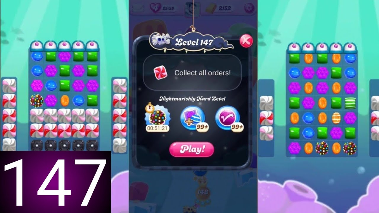 Candy crush saga level 147 । Nightmarishly Hard level । Candy crush saga 147 । Sudheer Gaming