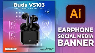 Illustrator CC Tutorial | Graphic Design | Social Media Banner Design Earphone