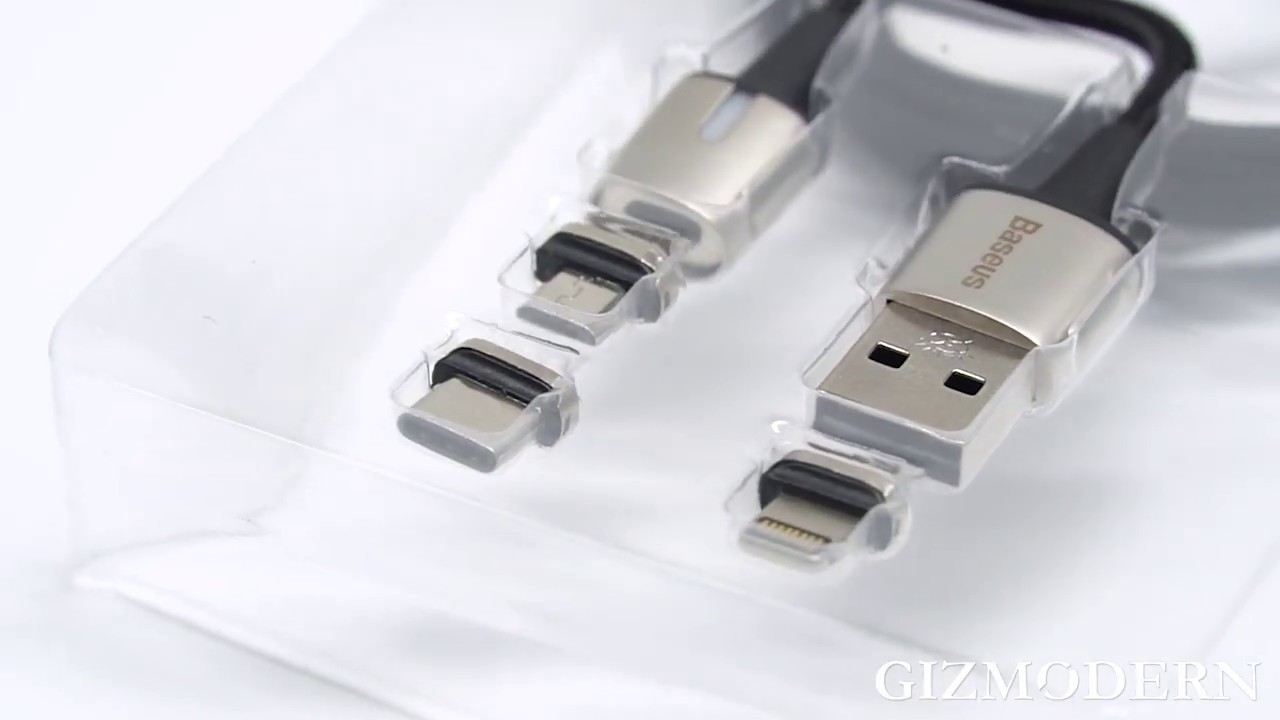 3-in-1 Magnetic Phone Charger Cable with Lightning, Type-C & Micro USB Socket, Nylon Braided Cable