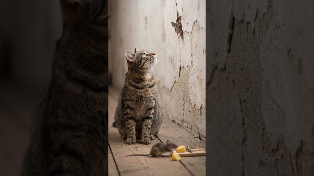 “Cat Watches the Wall… While Cheese Gets Stolen Behind Its Back” #cat #funny #mouse #animals