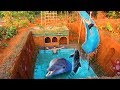 Primitive Survival 4K Video - Dig To Build Amazing Swimming pool Around Underground House Dolphin