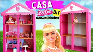 Hago la Super CASA de Barbie de 3 PISOS!! con una CAJA de cartón 🙌🏠📦✂️😽