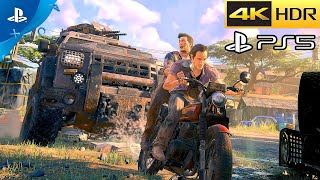 Nate & Sam Epic Convoy Bike Chase Set Piece - Uncharted 4: A Thief's End PS5 [4K HDR 60FPS]