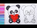 How to draw cute panda with heart  easy drawings