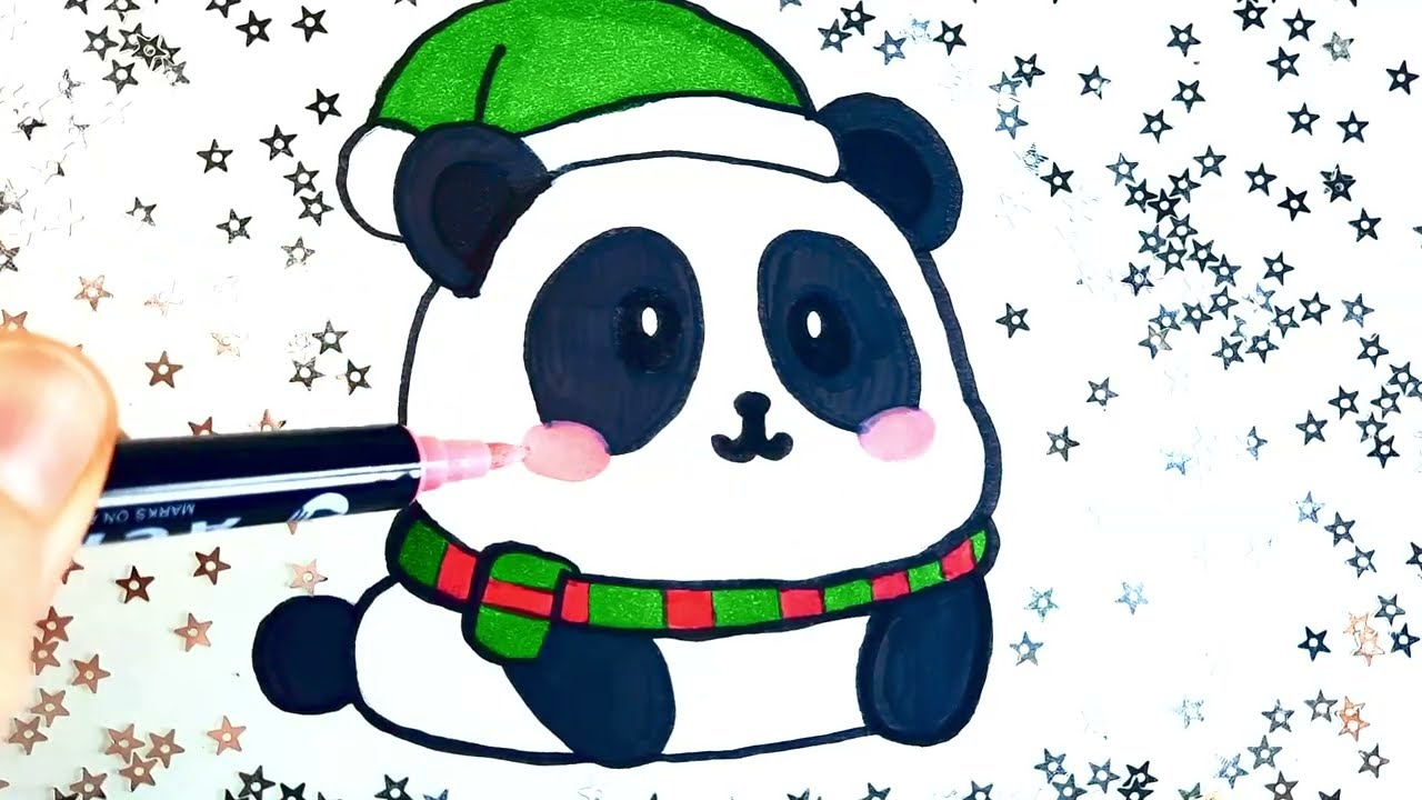 🐼✨ How to Draw a Panda in a Winter Hat and Scarf • Kawaii Drawing Tutorial 🎄🧣