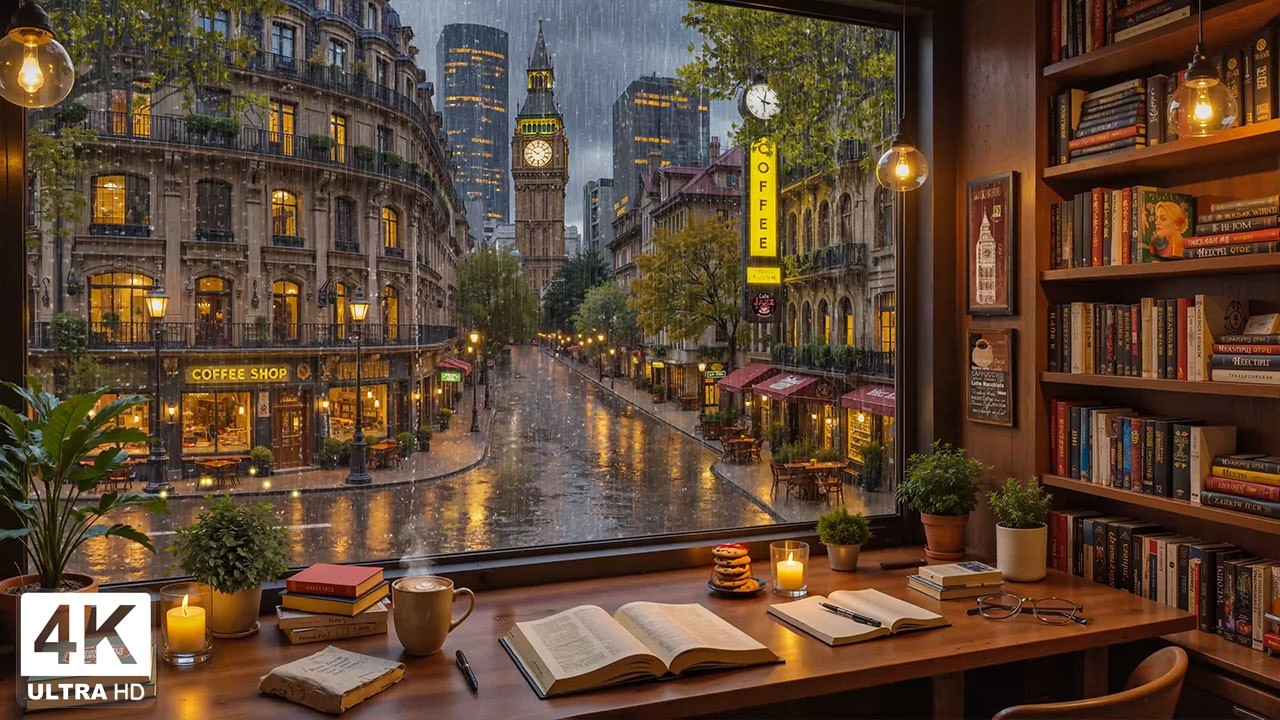 A Rainy Day in Café London Ambience ☕ Smooth Jazz Piano by the Window for Reading & Deep Focus