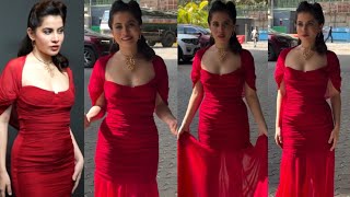 Urfi Javed Looking Gorgeous In Red Deep Neck Body Fit Glown At The Screening Of Devil Wears Prada 2