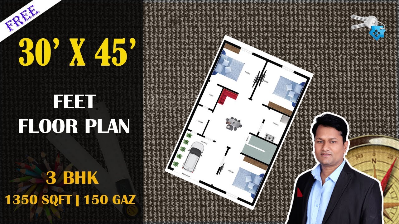 30'X45' House Plan | 1350 Sqft | 150 Gaj || 30 By 45 ka House plan ...