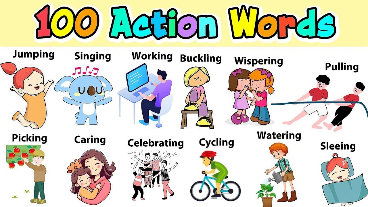Action words (verbs) in English | Learn Vocabulary with Sentences for kids & Toddler