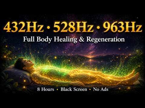 432Hz 528Hz 963Hz | Full Body Healing & Regeneration | 8 Hours Black Screen (No Ads)