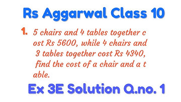 Class 10 Rs Aggarwal Ex 3E Question 1 Solution || Linear Equation in two Variables
