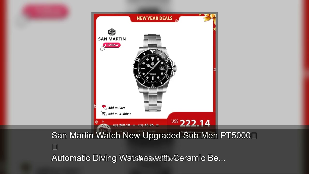 San Martin Watch New Upgraded Sub Men PT5000 Automatic Diving Watches with Ceramic Bezel 200m W