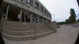 Some skateboarding tricks down 5 stairs