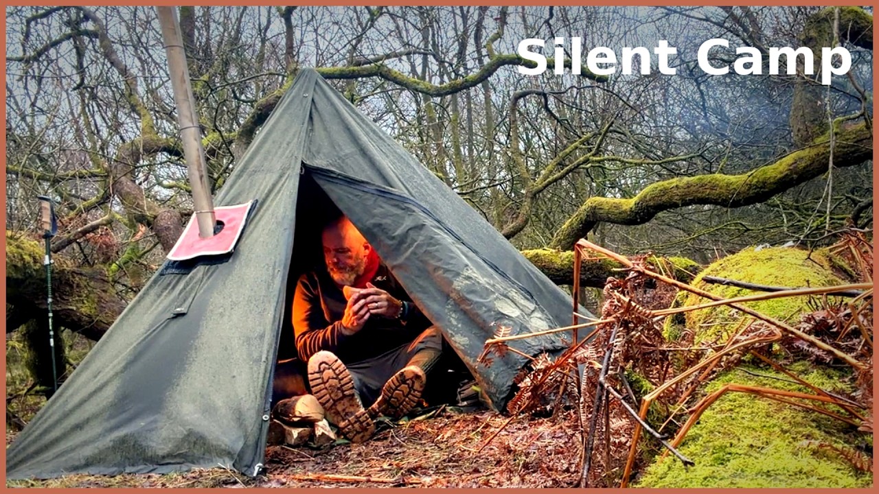 Solo Silent Overnight Bushcraft Camp | Hot Tent, Wind & Forest ASMR